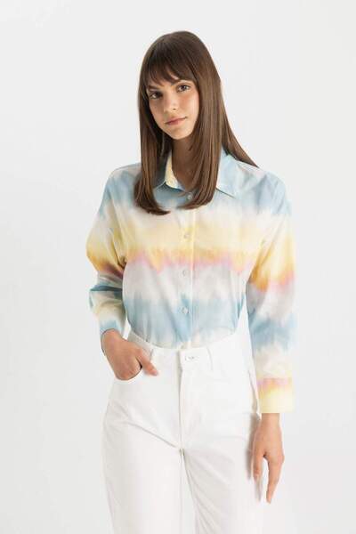 DeFacto Relax Fit Degrade Pamuklu Uzun Kollu Gömlek Tunik C9039AX24SM