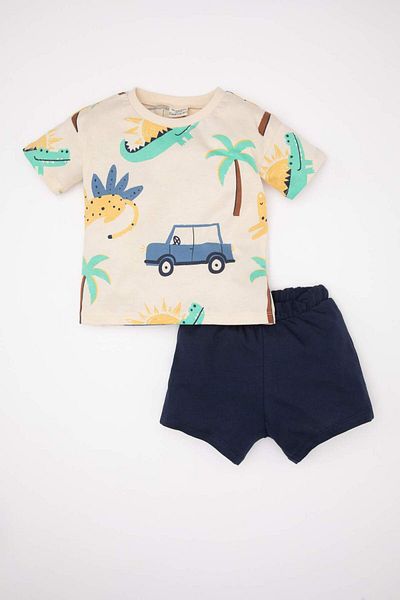 DeFacto Baby Boy 2 Piece Set Crew Neck Patterned Short Sleeve T-Shirt Shorts C4036A524Sm