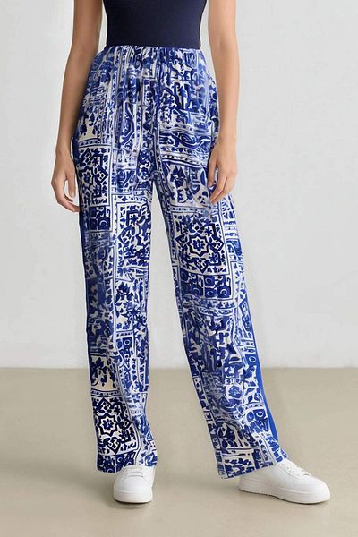 DeFacto High Waist Print Pocket Wide Leg Maroken Trousers - C8888Ax24Sm