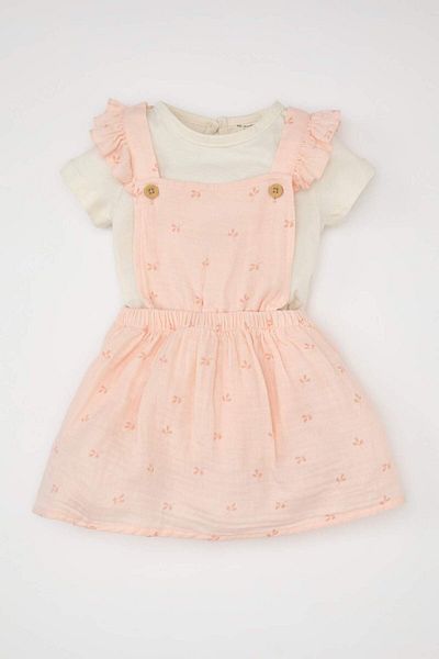 DeFacto Baby Girls Set of 2 Short Sleeve T-Shirt Muslin Floral Dress C5099A524Sm