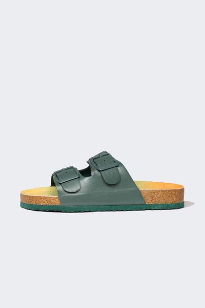 DeFacto Double Striped Faux Leather Slippers for Boys - Flat Sole C3338A824SM