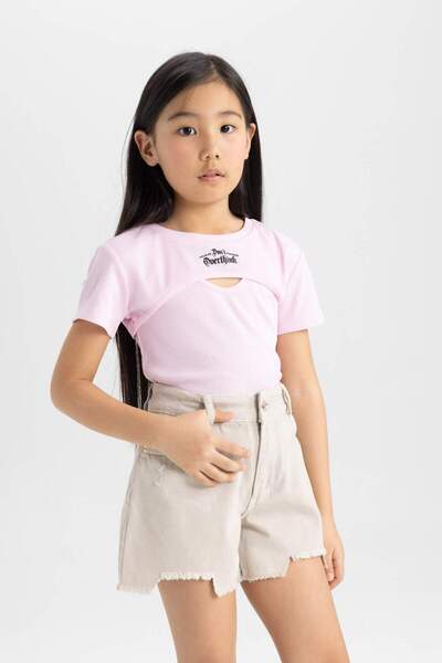 DeFacto Κοριτσίστικο κοντομάνικο μπλουζάκι 2 τεμαχίων με ραβδώσεις 24 ετών 801007397