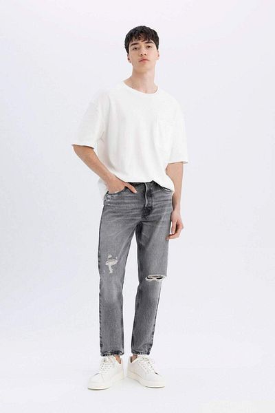 DeFacto 100% Cotton 90S Slim Fit Tight Fit High Waist Narrow Leg Ripped Detail Jean Pants C9829Ax24Sm