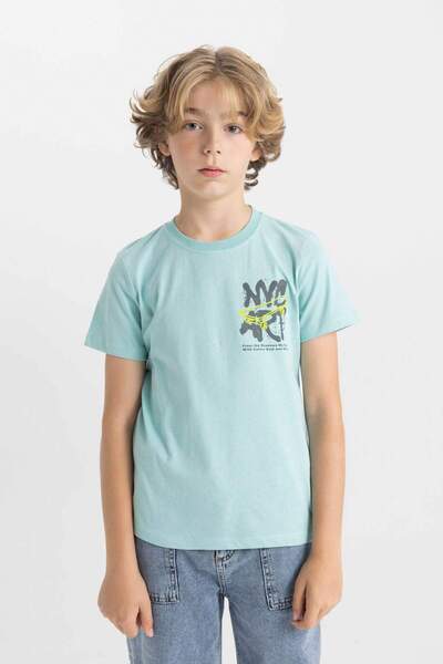 DeFacto Boy's Printed Short Sleeve T-Shirt - Crew Neck C6887A824HS