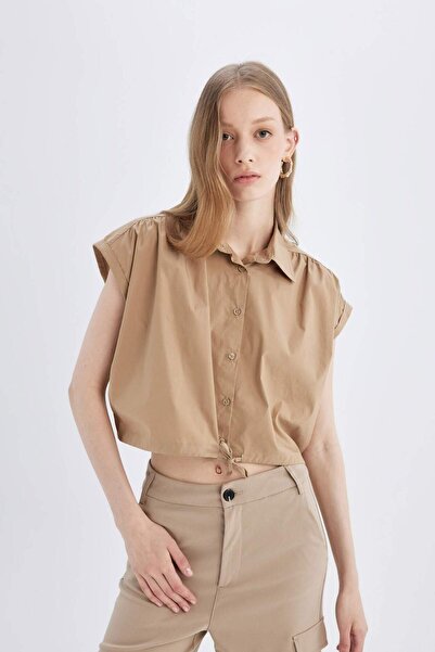 DeFacto Crop Poplin Kısa Kollu Gömlek D1200AX24SM