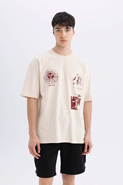 DeFacto Crew Neck Back Printed Oversize T-Shirt - C4087ax24smbg700
