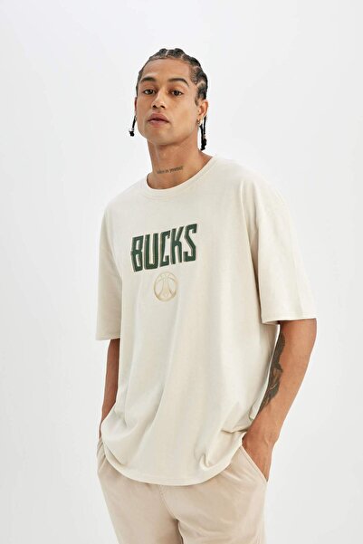 DeFacto DeFactoFit NBA Milwaukee Bucks Oversize Φαρδύ μπλουζάκι με κοντό μανίκι C4458AX24HS