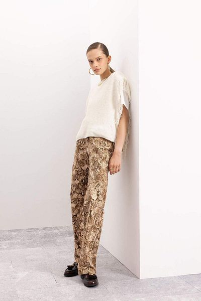 DeFacto Leopard Print Long Gabardine Pants with High Waist Pockets - D1229Ax24Sm