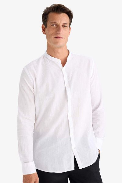 DeFacto Regular Fit Stand Collar Cotton Long Sleeve Shirt C7584Ax24Sm