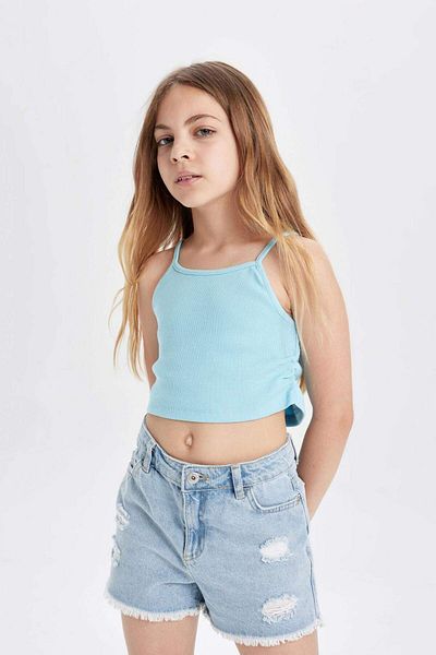 DeFacto Κοριτσίστικο Crew Neck Basic Απλό Μονό Μπλουζάκι C9713A824HS