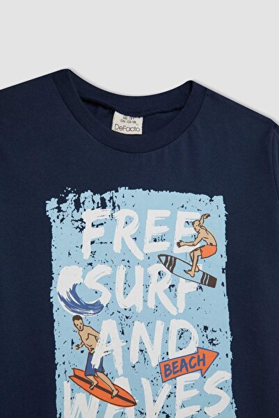 DeFacto Boys' 2-Piece Set Printed Short Sleeve T-Shirt Swim Shorts C1218A824Hs