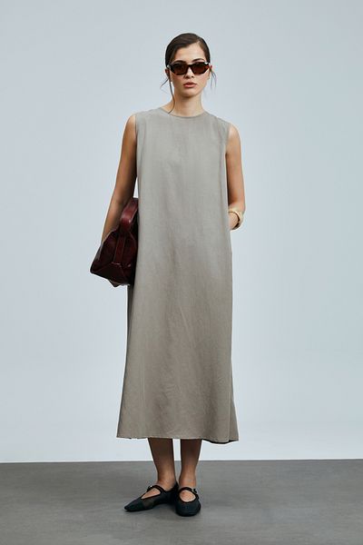 Lufian Grace Women's Lyocell Blended Linen Dress Mink