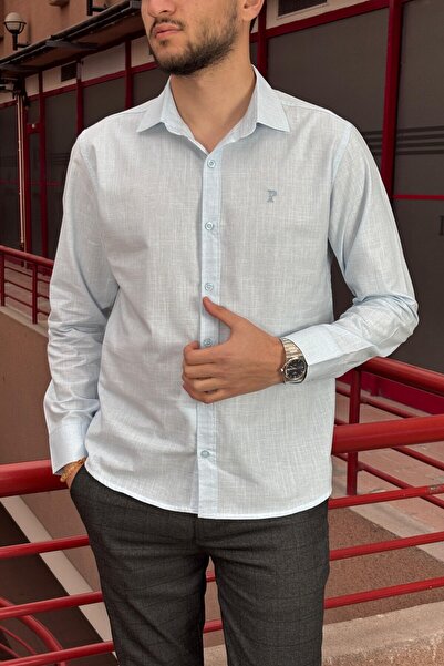 inpool Erkek, Gömlek yaka, Regular Fit, Pamuklu, Keten dokuma, Old Money Culture, Nakış detaylı Gömlek G10