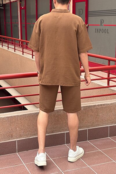 inpool Male, Apash Collar, Summer, 100% Cotton, Muslin Weaving, Top-Down Suit G14-303