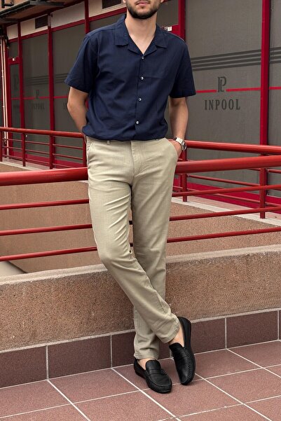 inpool Men, Slim Fit, Casual-Daily, Linen Woven, Cotton, Seasonal Trousers 301