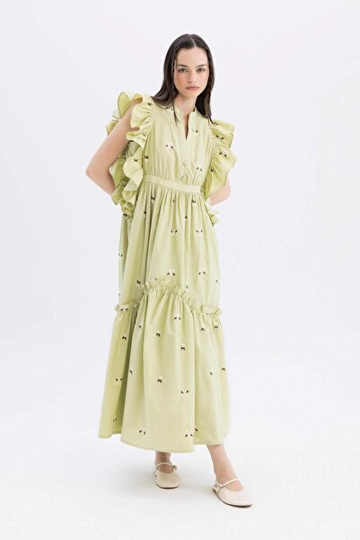 DeFacto Lug Von Siga x DeFacto Judge Collar Patterned Brode Midi Dress B1217AX24SM