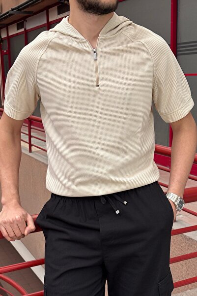 inpool Ανδρικό μπλουζάκι με κουκούλα με μισό φερμουάρ - USE169