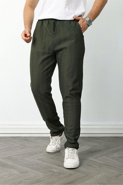GETMAH Men's Dark Khaki Color Double Leg Textured Fabric Sweatpants
