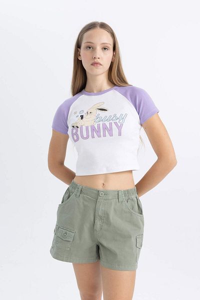 DeFacto Coool Fitted Crew Neck Printed Ribbed Camisole Short Sleeve T-Shirt C5721Ax24Sm
