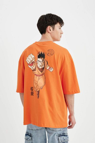 DeFacto 100% Cotton Dragon Ball Loose Fit Crew Neck Short Sleeve T-Shirt B8108Ax24Sm