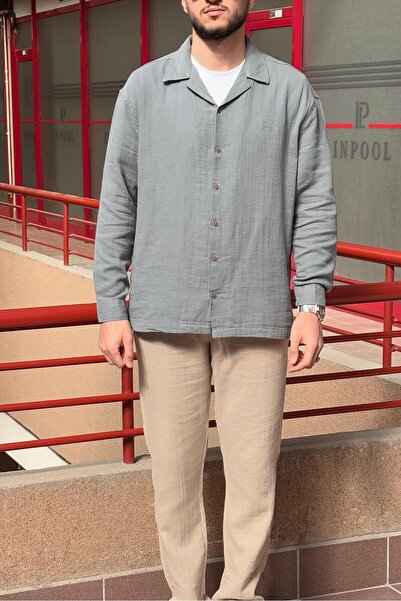 inpool Апашний комір, муслінова тканина, літній та весняний, дихаючий, 100% бавовна, оверсайз сорочка G11