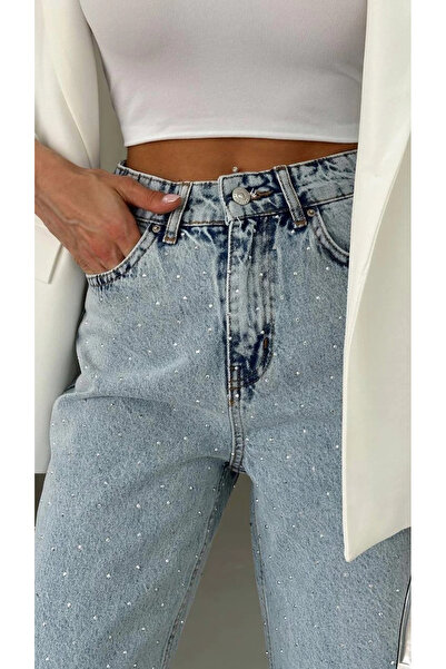 MADAMMERY Блестящ камък Palazzo светлосин джин еквивалент еластичен удобен крой