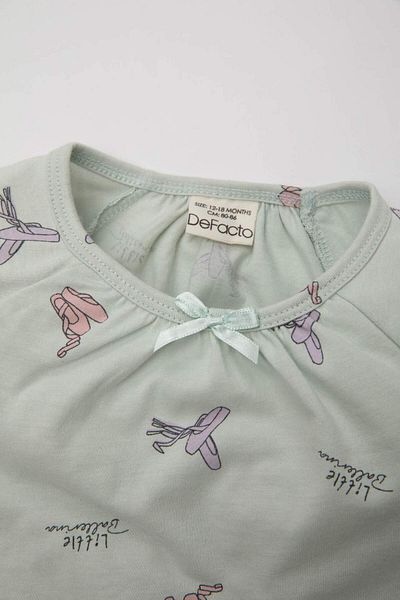 DeFacto Baby Mädchen Ballerina Muster Kurzarm Pyjama Set aus gekämmter Baumwolle C2036A524SM