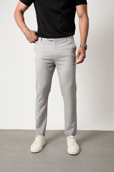 GETMAH Men's Gray Color Double Button Tongue Quality Flexible Fabric Trousers