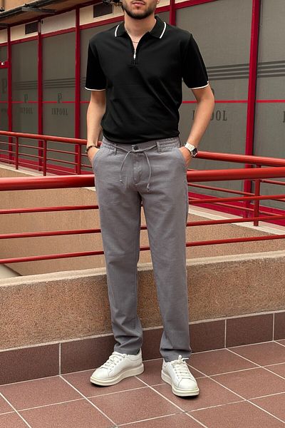 inpool Men &Apos; S, Elastic on the Waist, Regular Fit, Linen Weaving, Cotton Old Money Culture Trousers 300