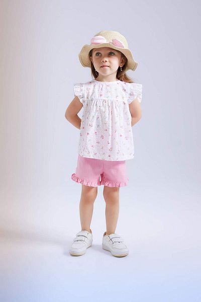 DeFacto Floral Print Short Sleeve Blouse and Shorts for Baby Girls - C4029a524sm