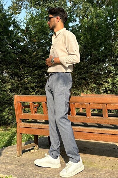 inpool Men's Diagonel Fabric Elastic Waist Regular Fit Trousers - Old Money Culture, Double Leg 24Inp291