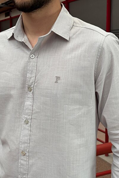 inpool Erkek, Gömlek yaka, Regular Fit, Pamuklu, Keten dokuma, Old Money Culture, Nakış detaylı Gömlek G10