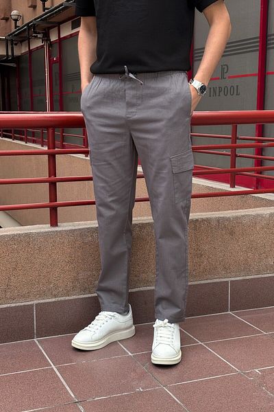 inpool Men'S, Elastic Waist, Ribbed Detail, Cotton, Linen Woven, Regular Fit, Cargo Pocket Pants Inp293