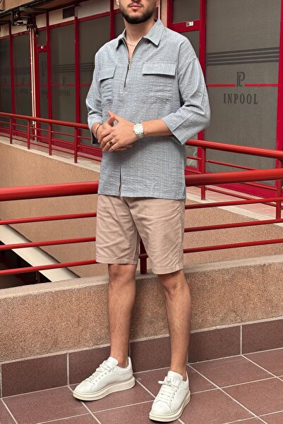 inpool Чоловіча сорочка з суміші льону Oversize (G12) з напівметалевою блискавкою