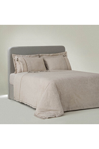 Ecocotton طقم غطاء لحاف مزدوج من فيري تيل 100% قطن عضوي كتان مطرز يدويًا بيج ...