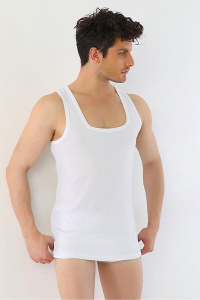 Çift Kaplan Men's White 3-Piece Rib Tank Top 775