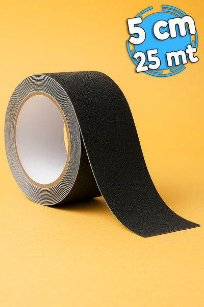 Badem10 Merdiven Zemin Kaydırmaz Bant (5 CM X 25 METRE) Yapışkanlı Kaymaz Bant Siyah
