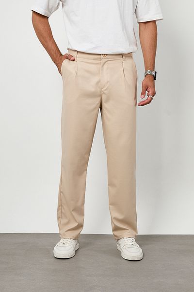 GETMAH Men's Beige Baggy Fit Back Belt Elastic Trousers