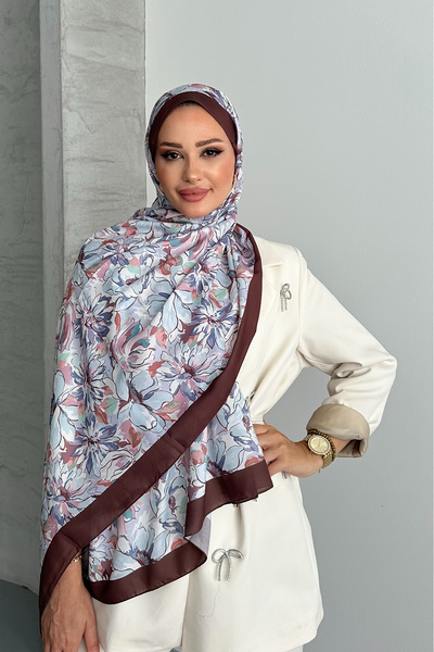 Stella Eşarp Μοτίβο λουλουδιών Lotus Καφέ μαλακό βαμβακερό σάλι