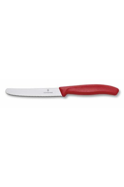 Victorinox شفرة مسننة مقاس 4 بوصات وعرض 5/8 بوصة عند الطرف المستدير ومقبض أحمر