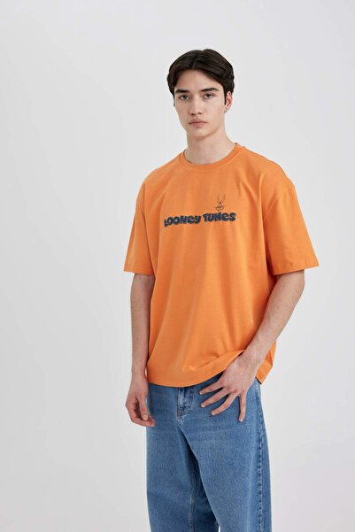 DeFacto Looney Tunes Oversize Φαρδύ λαιμόκοψη με στάμπα μπλουζάκι με κοντό μανίκι B8086AX24SM