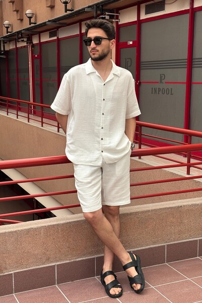 inpool Male, Apash Collar, Summer, 100% Cotton, Muslin Weaving, Top-Down Suit G14-303