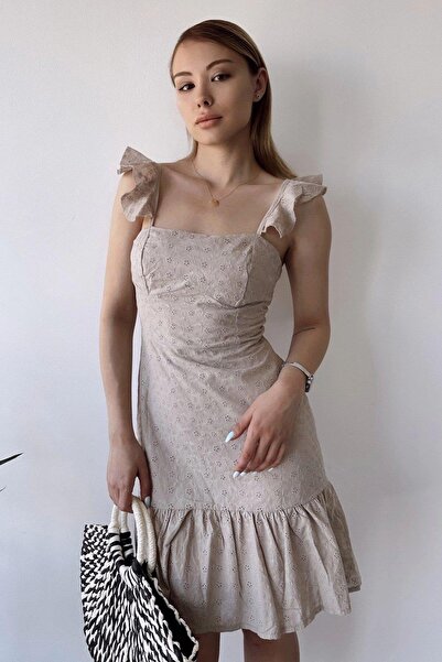 NEW LAVİVA Γυναικείο λεπτό λουράκι από πέτρα, τετράγωνος γιακάς, μοτίβο δαντέ...