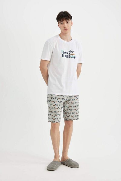 DeFacto Pajama Set with Regular Fit Printed Short Sleeve Shorts C2884AX24SM