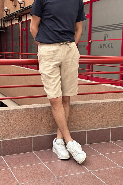 inpool Erkek, bel lastikli, Regular Fit, Müslin dokuma, %100 pamuk, yazlık şort-bermuda 303