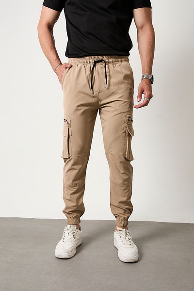 GETMAH Men's Beige Cargo Pocket Jogger Sweatpants