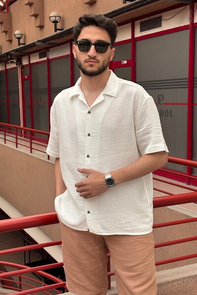 inpool Чоловіча сорочка з коміром-стійкою, оверсайз, 100% бавовна, муслінова тканина, короткі рукави G14