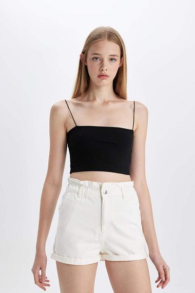 DeFacto Paperbag High Waist Folded Leg Jean Shorts C2434Ax24Hs