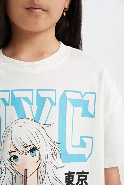DeFacto Girls Oversize Wide Fit Crew Neck Printed Short Sleeve T-Shirt B5170A824Hs