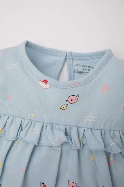 DeFacto Baby Girl Newborn Sea Printed Short Sleeve Snap Cotton Romper C2554A524SM
